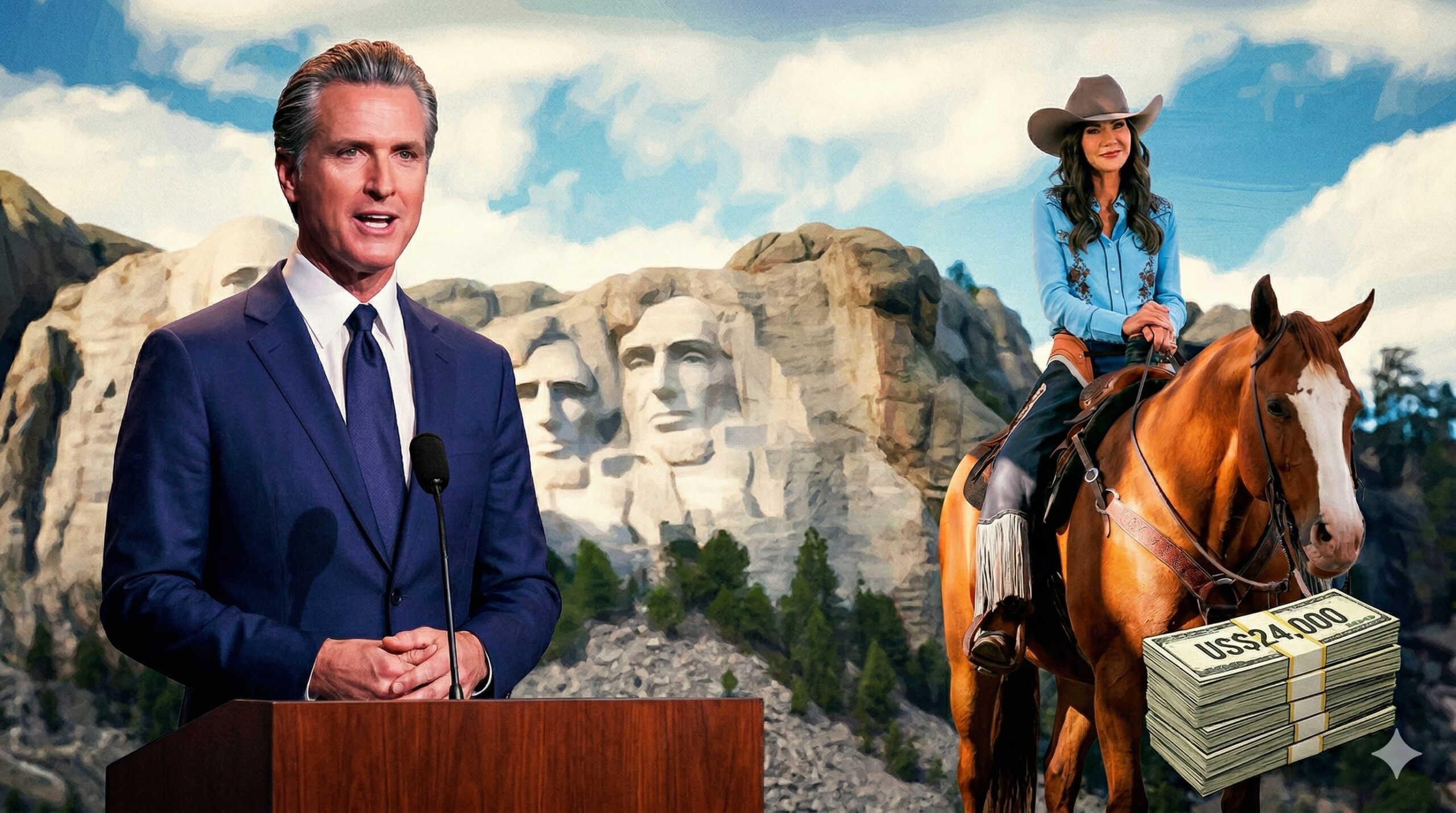 Newsom vs. Kristi Noem, en vivo: el gobernador reacciona a la foto que le costó US$24.000 a los estadounidenses